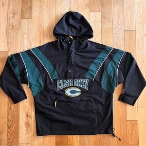 Cash Only League Anorak Jacket Black Forest Green Hooded Skate Size Medium